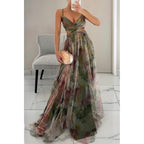 Isabelle | Blumenprint Maxi Kleid Mit V-Ausschnitt Und Spaghettiträgern