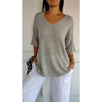 Lucille | Damen Stricktop Mit V-Ausschnitt Und Dreiviertelärmeln