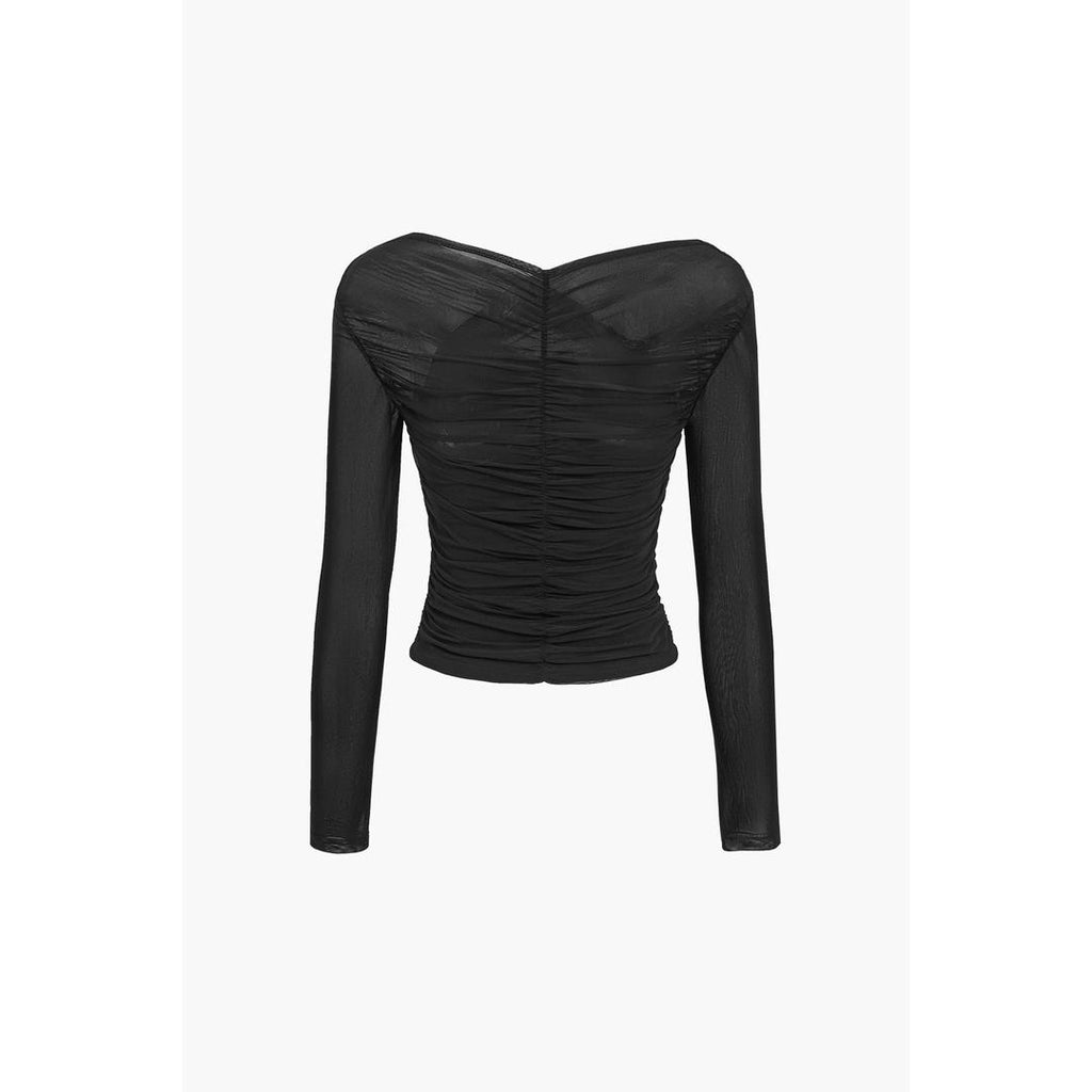 Ava | Damen Enganliegendes Mesh Top Mit Raffung Und Langarm