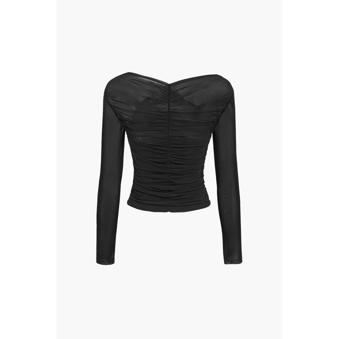 Ava | Damen Enganliegendes Mesh Top Mit Raffung Und Langarm