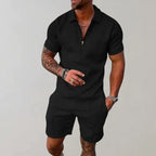 Ashton | Herren Strukturierter Kurzarm Zip Polo Und Shorts Set