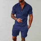 Ashton | Herren Strukturierter Kurzarm Zip Polo Und Shorts Set