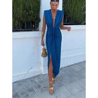 Elodie | Ärmelloses Plissee Maxi Kleid Mit Frontschlitz