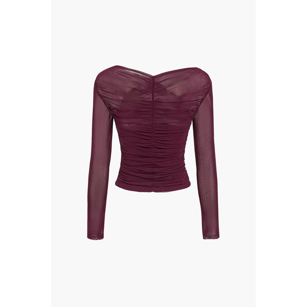 Ava | Damen Enganliegendes Mesh Top Mit Raffung Und Langarm