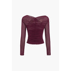 Ava | Damen Enganliegendes Mesh Top Mit Raffung Und Langarm