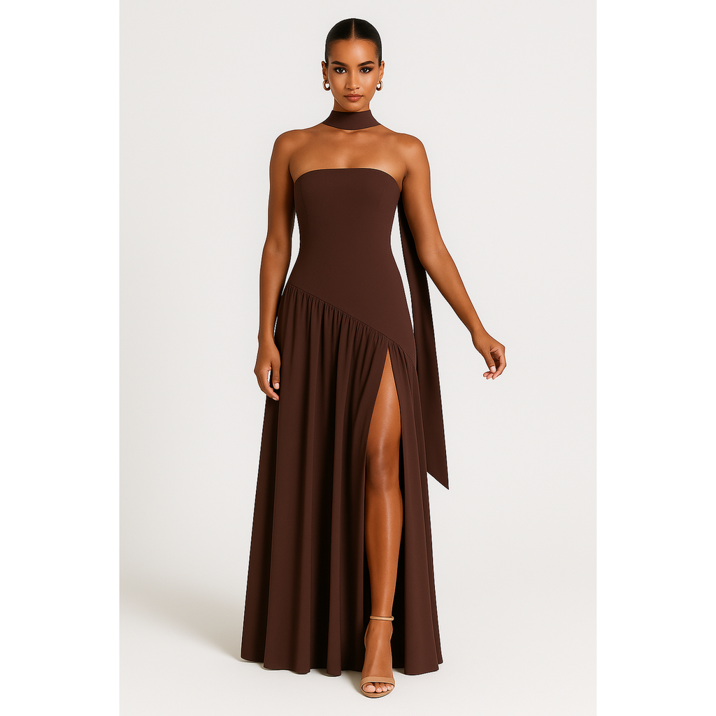 Genevieve | Damen Trägerloses Maxi Kleid Mit Beinschlitz