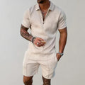 Ashton | Herren Strukturierter Kurzarm Zip Polo Und Shorts Set
