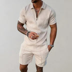 Ashton | Herren Strukturierter Kurzarm Zip Polo Und Shorts Set