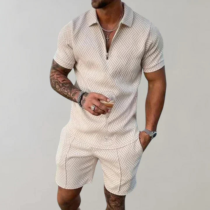 Ashton | Herren Strukturierter Kurzarm Zip Polo Und Shorts Set