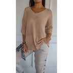 Lucille | Damen Stricktop Mit V-Ausschnitt Und Dreiviertelärmeln