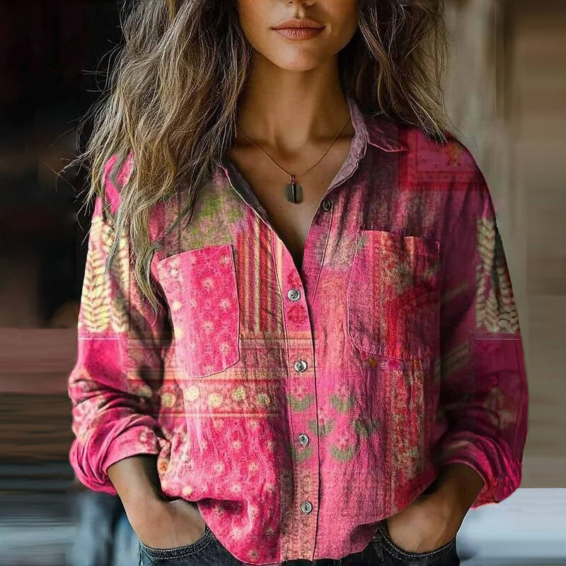 Anya | Damen Ethno Print Bluse Mit Kerbkragen