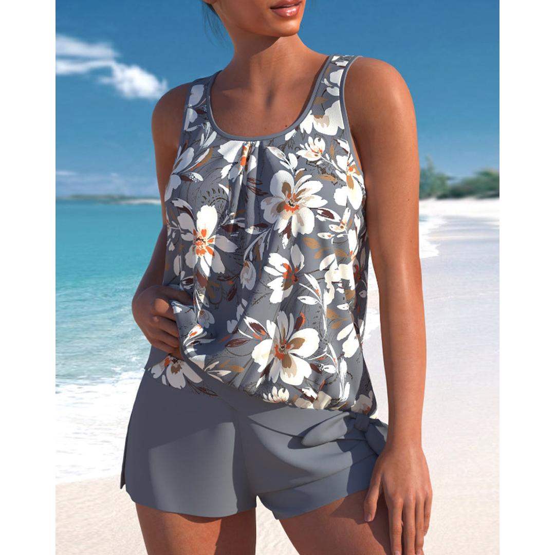 Hannah | Damen Tankini mit floralem Muster und Rundhalsausschnitt