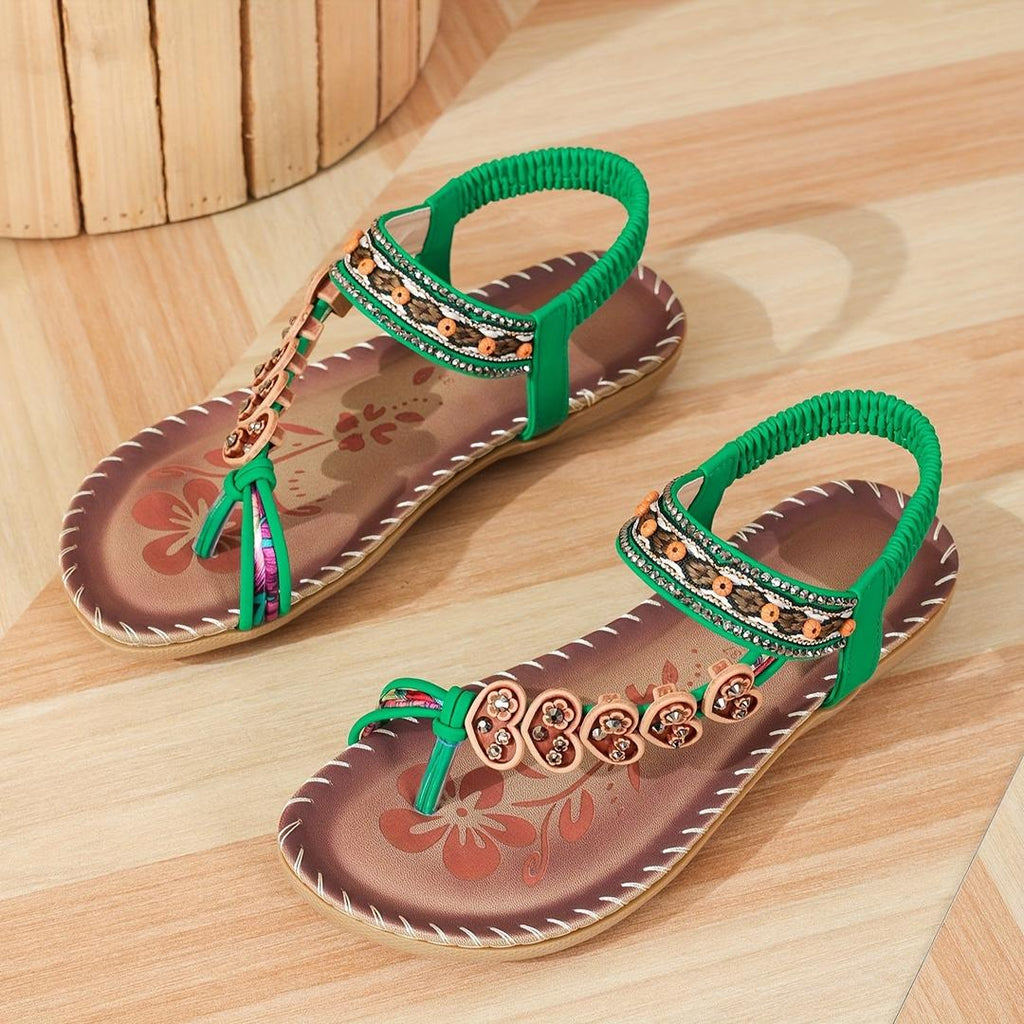 Madeleine | Damen Offene Flache Sandalen Mit Zierband