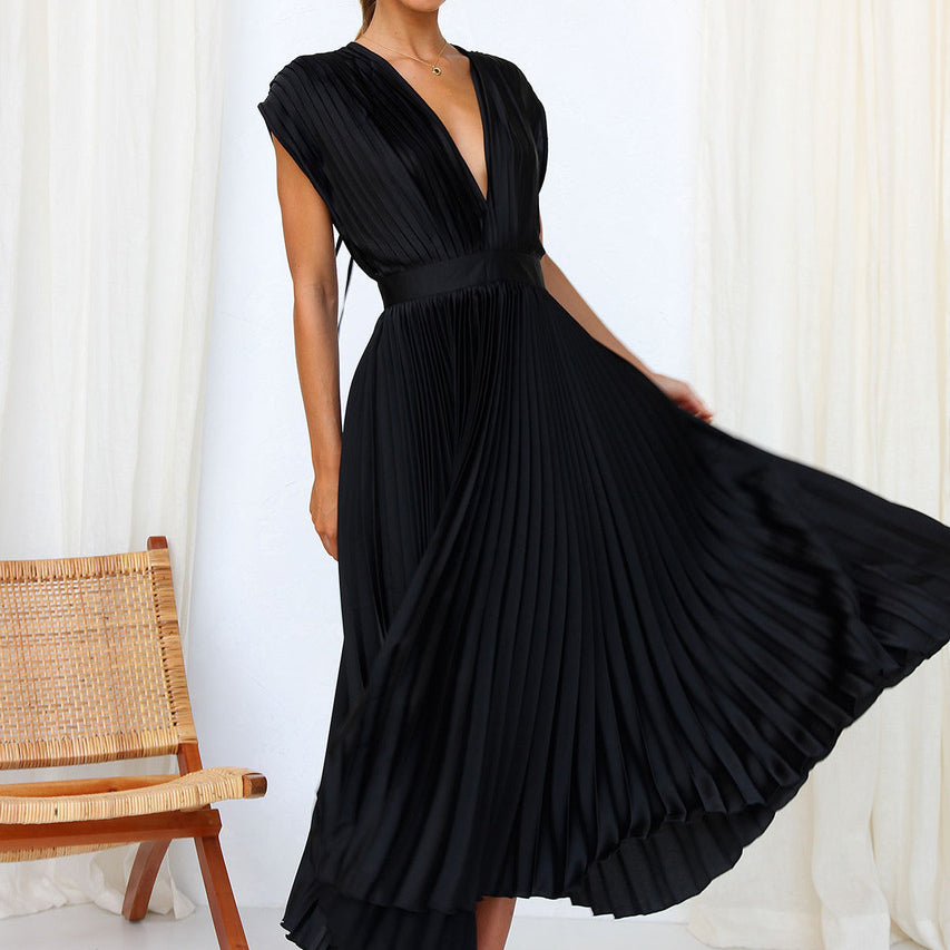 Valerie | Damen Ärmelloses Plissee Kleid Mit V-Ausschnitt
