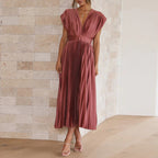 Valerie | Damen Ärmelloses Plissee Kleid Mit V-Ausschnitt
