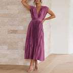 Valerie | Damen Ärmelloses Plissee Kleid Mit V-Ausschnitt