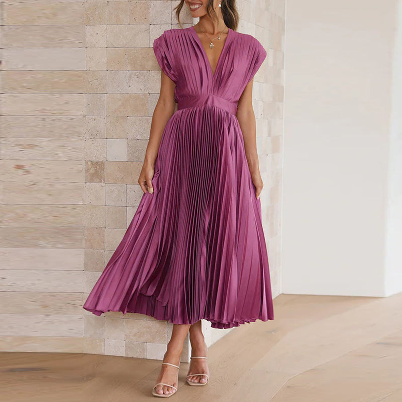 Valerie | Damen Ärmelloses Plissee Kleid Mit V-Ausschnitt