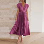 Valerie | Damen Ärmelloses Plissee Kleid Mit V-Ausschnitt