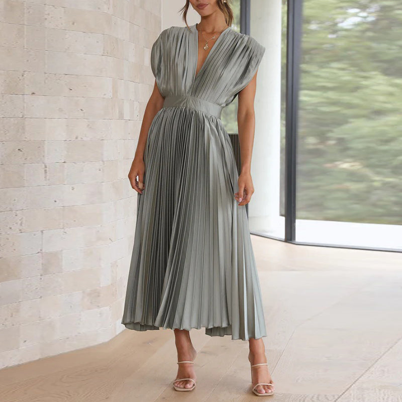Valerie | Damen Ärmelloses Plissee Kleid Mit V-Ausschnitt