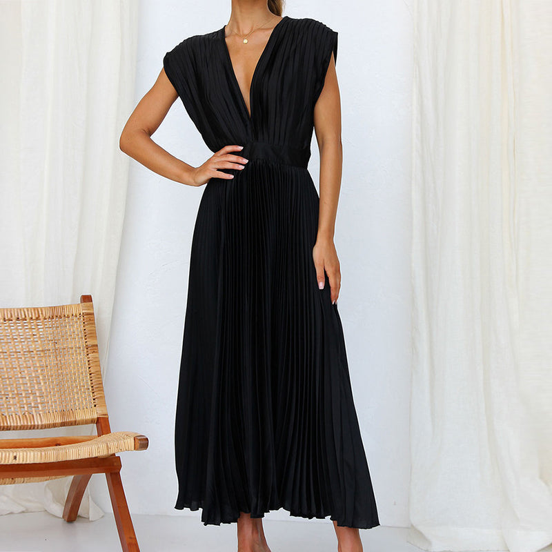 Valerie | Damen Ärmelloses Plissee Kleid Mit V-Ausschnitt