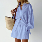 Sienna | Damen Zweiteiliges Set Mit Strukturhemd Und Shorts