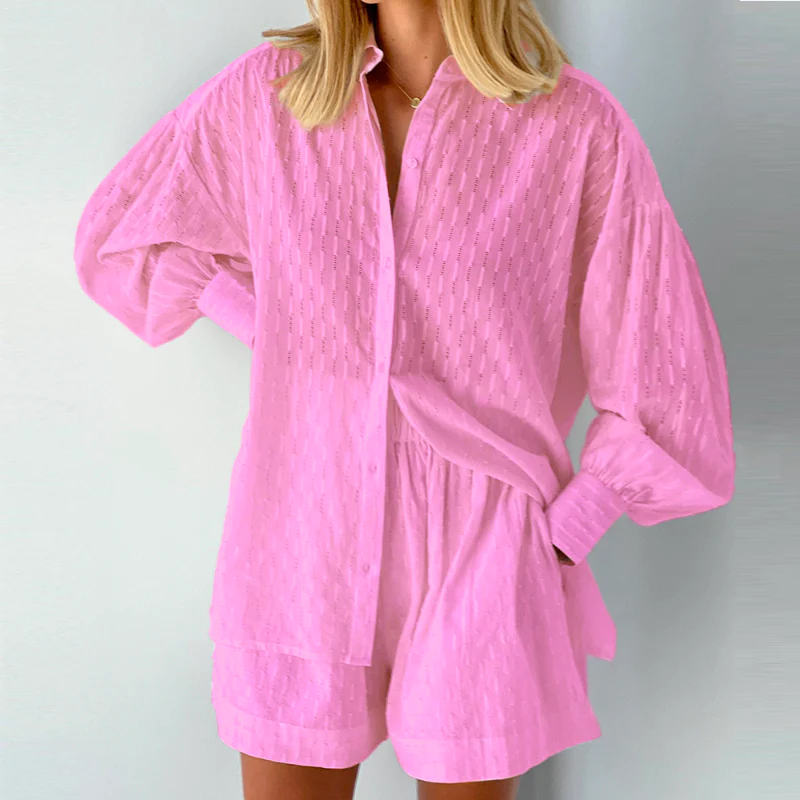 Sienna | Damen Zweiteiliges Set Mit Strukturhemd Und Shorts
