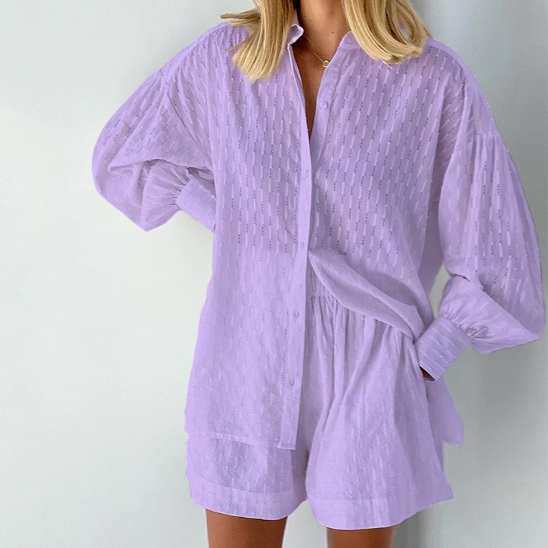 Sienna | Damen Zweiteiliges Set Mit Strukturhemd Und Shorts