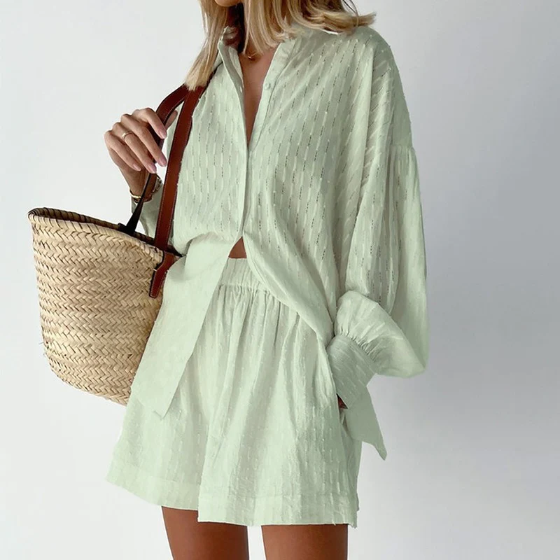 Sienna | Damen Zweiteiliges Set Mit Strukturhemd Und Shorts