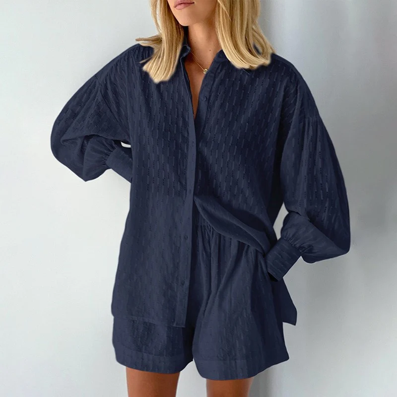 Sienna | Damen Zweiteiliges Set Mit Strukturhemd Und Shorts