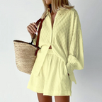 Sienna | Damen Zweiteiliges Set Mit Strukturhemd Und Shorts