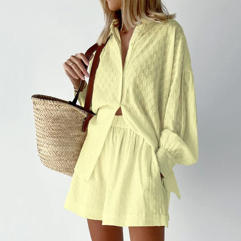 Sienna | Damen Zweiteiliges Set Mit Strukturhemd Und Shorts
