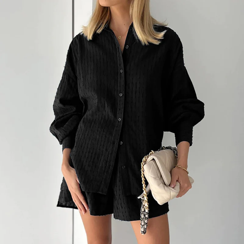 Sienna | Damen Zweiteiliges Set Mit Strukturhemd Und Shorts