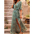 Serena | Bedrucktes Maxi Kleid Mit V-Ausschnitt Und Seitenschlitz