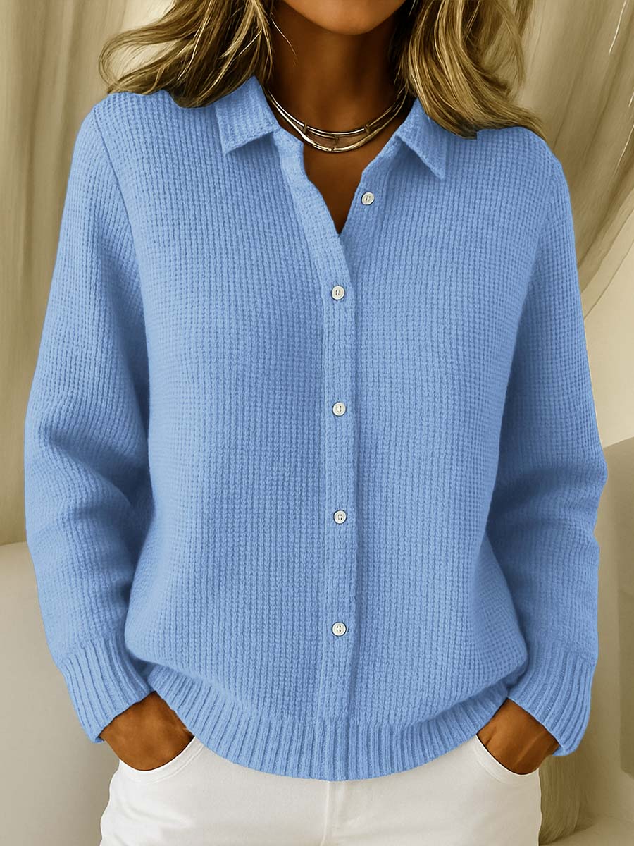 Emma | Damen Strickjacke Mit Knopfleiste Und Kragen