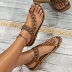 Madeleine | Damen Offene Flache Sandalen Mit Zierband