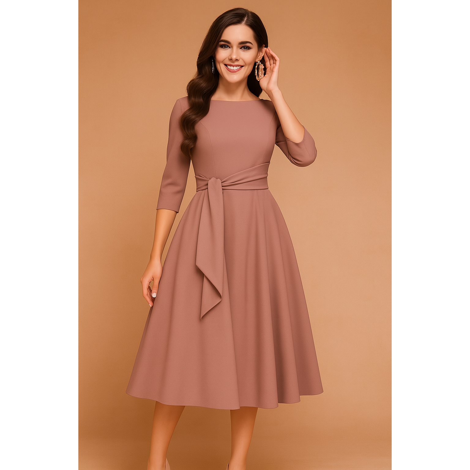 Rosalind | Damen Midikleid Mit Taillenschleife