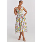 Aurora | Ärmelloses Blumen Midi Kleid Mit V-Ausschnitt