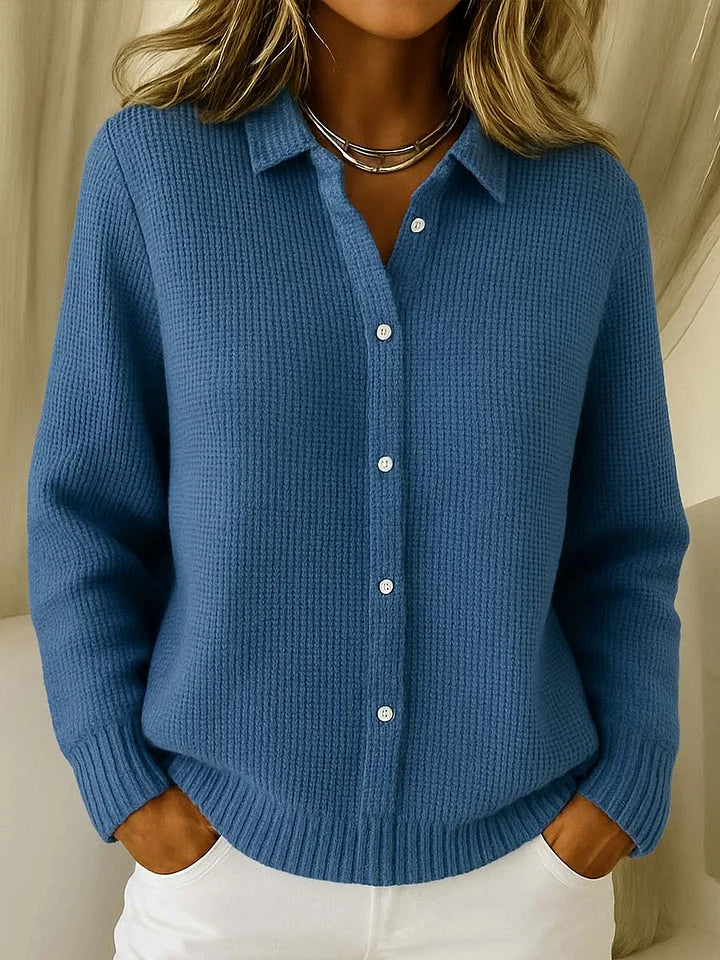 Emma | Damen Strickjacke Mit Knopfleiste Und Kragen