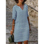 Colette | Damen Mini Kleid Mit Geteiltem Ausschnitt Und Dreiviertelärmeln