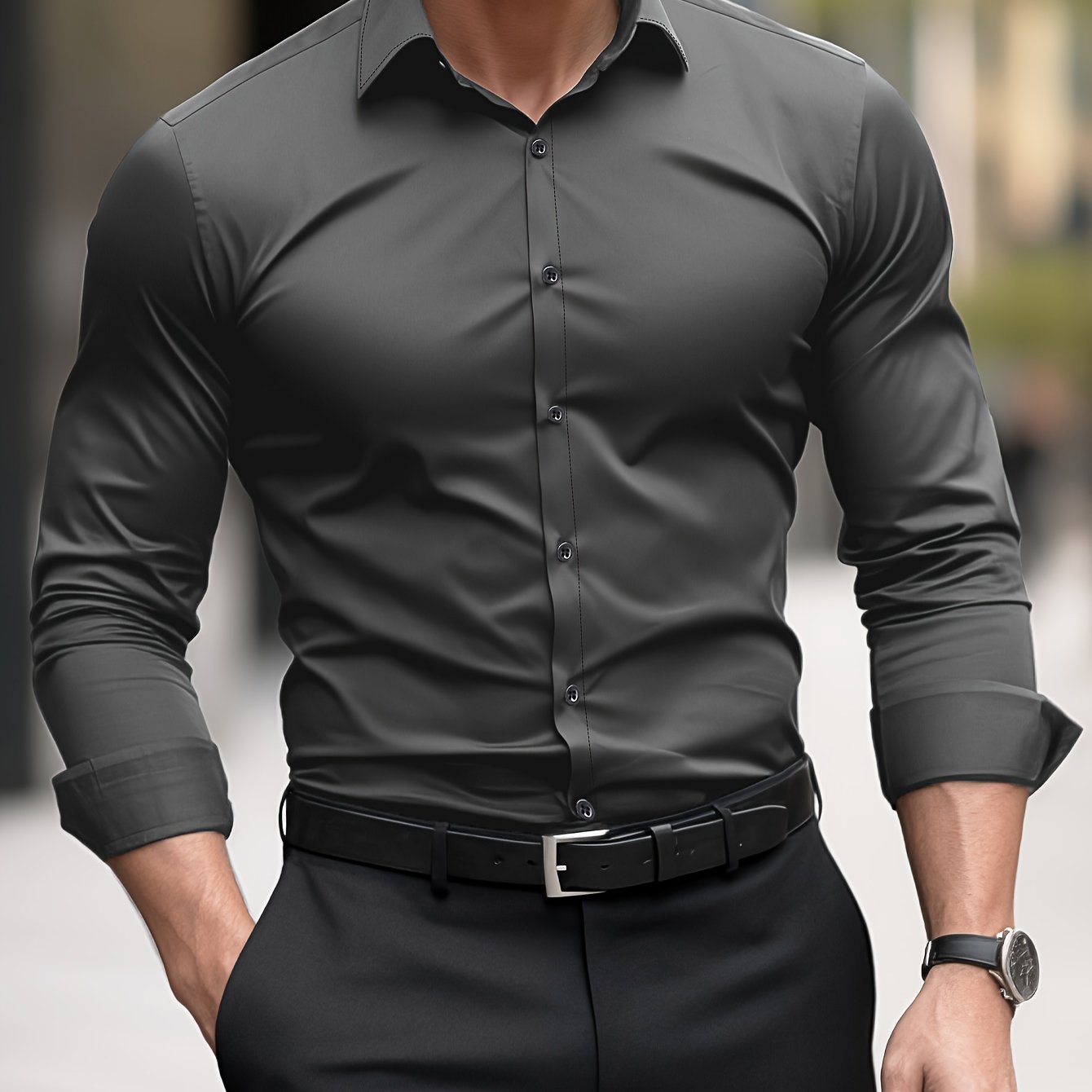 Ethan | Herren Slim-Fit Hemd Mit Knopfleiste Und Langarm