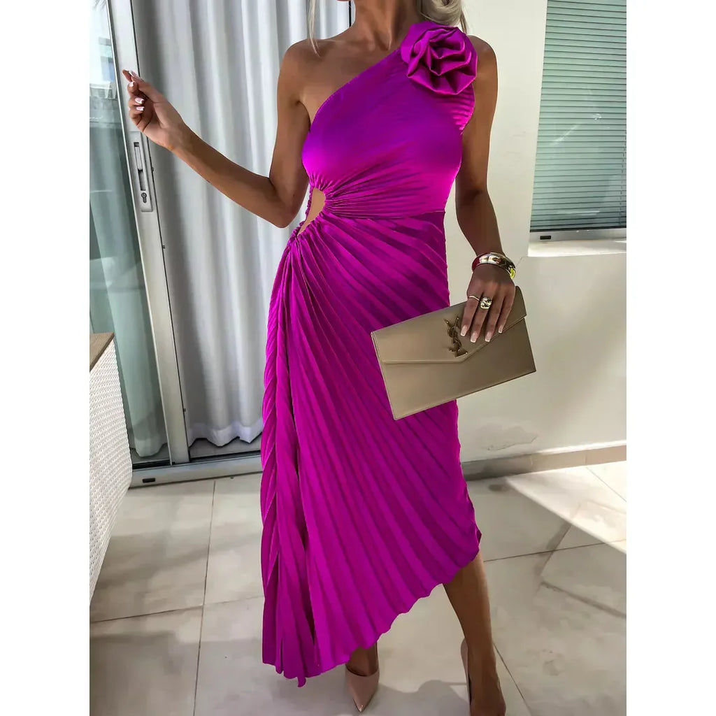 Madeline | Damen Ein-Schulter Plissee Kleid