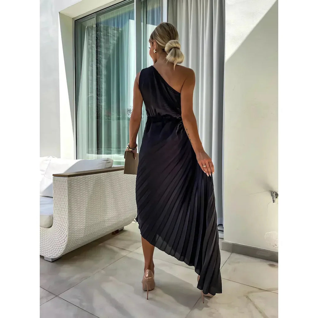 Madeline | Damen Ein-Schulter Plissee Kleid