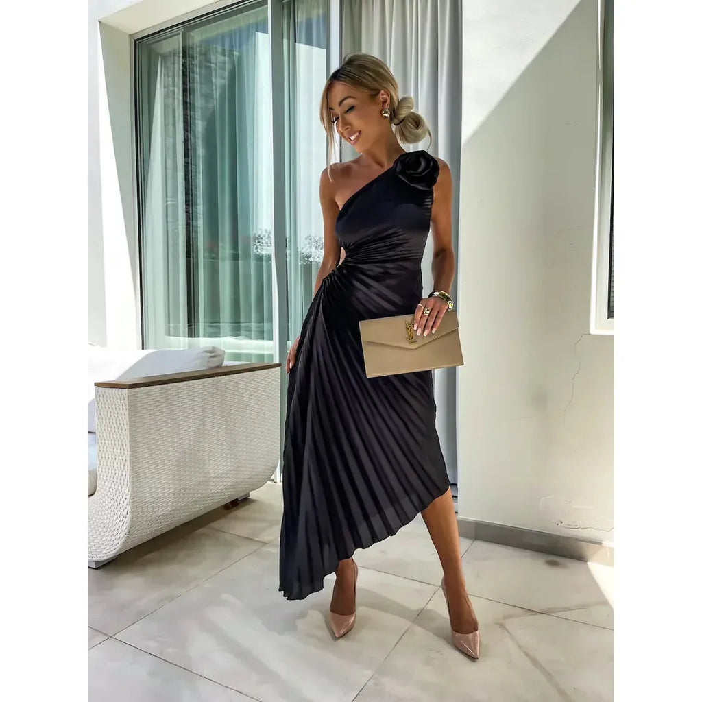 Madeline | Damen Ein-Schulter Plissee Kleid