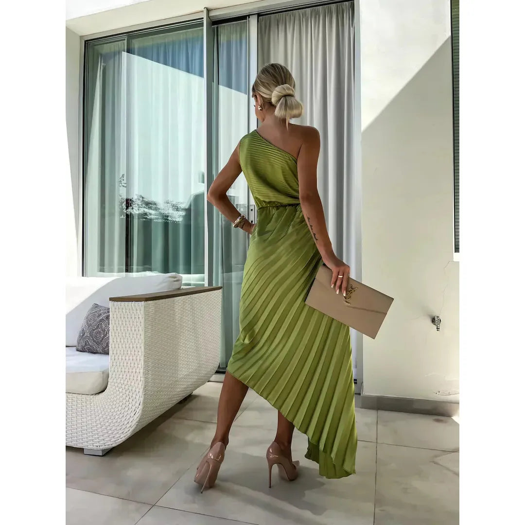 Madeline | Damen Ein-Schulter Plissee Kleid