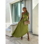 Madeline | Damen Ein-Schulter Plissee Kleid
