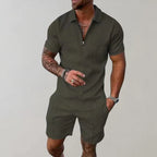 Ashton | Herren Strukturierter Kurzarm Zip Polo Und Shorts Set
