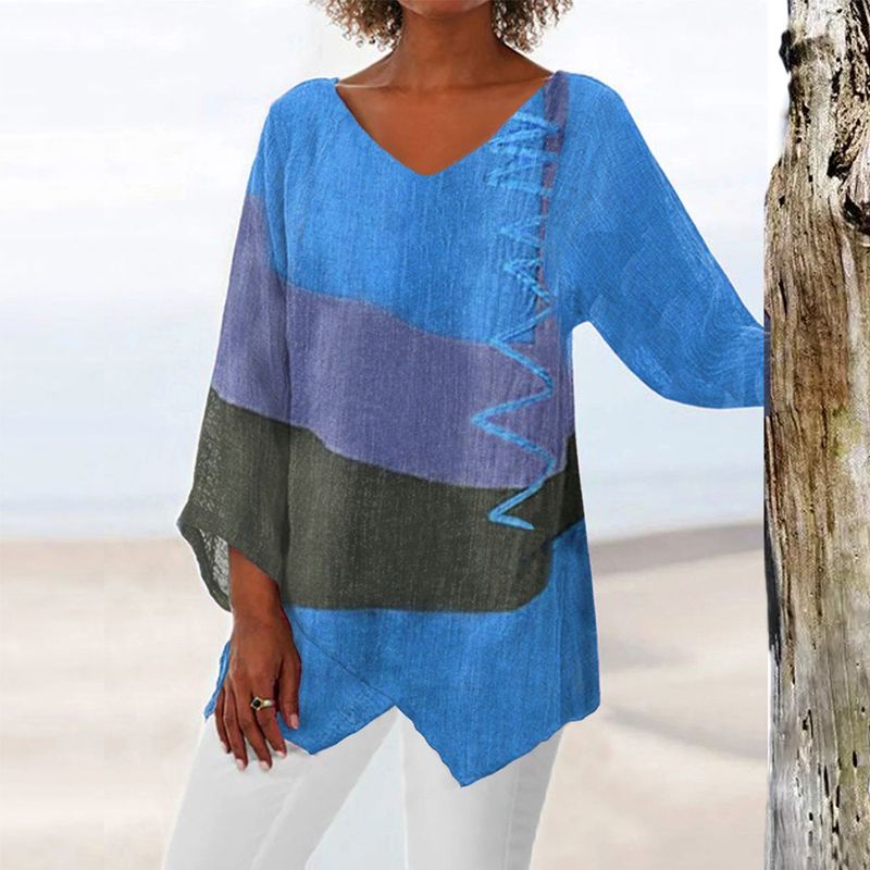 Jolene | Damen Zweifarbige Bluse Mit V-Ausschnitt