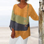 Jolene | Damen Zweifarbige Bluse Mit V-Ausschnitt