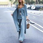 Madison | Damen Dreiteiliges Set Mit Strickjacke, Top Und Hose