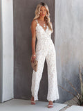 Camille | Damen Boho Spitzen Jumpsuit Mit Offenem Rücken